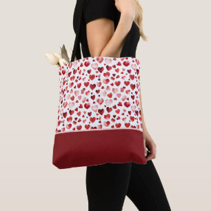 Tote Bag Aquarelle Cœurs Rouges Saint-Valentin Bloc de Coul