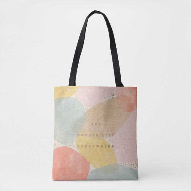 Tote Bag Aquarelle colorée de citation moderne Formes Abstr (Devant)
