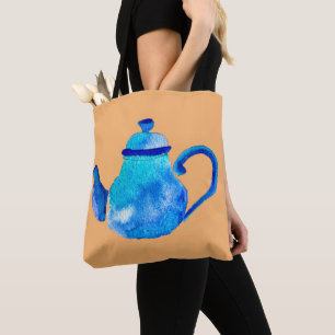 Tote Bag Aquarelle couleur bleu teapot