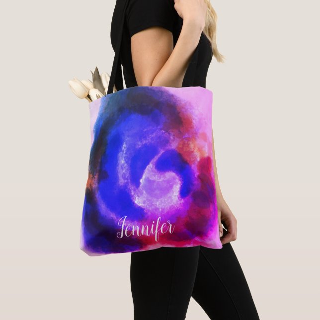Tote Bag Aquarelle couleur rose violet personnalisée Floral (De près)