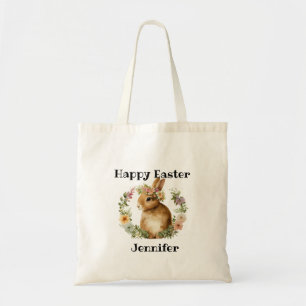 Tote Bag Aquarelle Custon mignon lapin floral joyeux Pâques