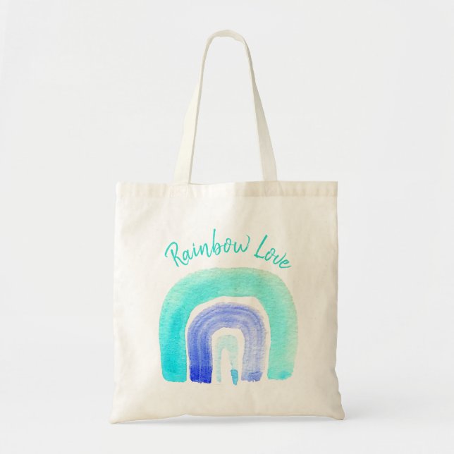 Tote Bag Aquarelle d'amour bleu arc-en-ciel (Devant)