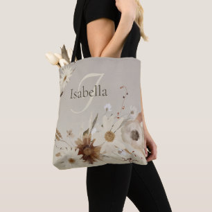 Tote Bag Aquarelle d'automne Monogramme floral