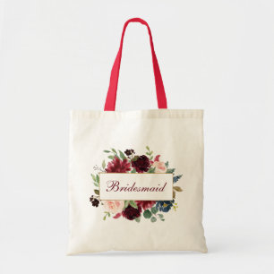 Tote Bag Aquarelle de Bridesmaid Burgundy bleu Floral R