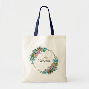 Tote Bag Aquarelle de Bridesmaid Succulents Floral