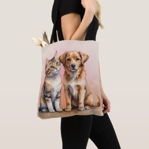 Tote Bag Aquarelle de chat et chien mignonne