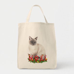 Tote Bag Aquarelle de chat siamois de Noël