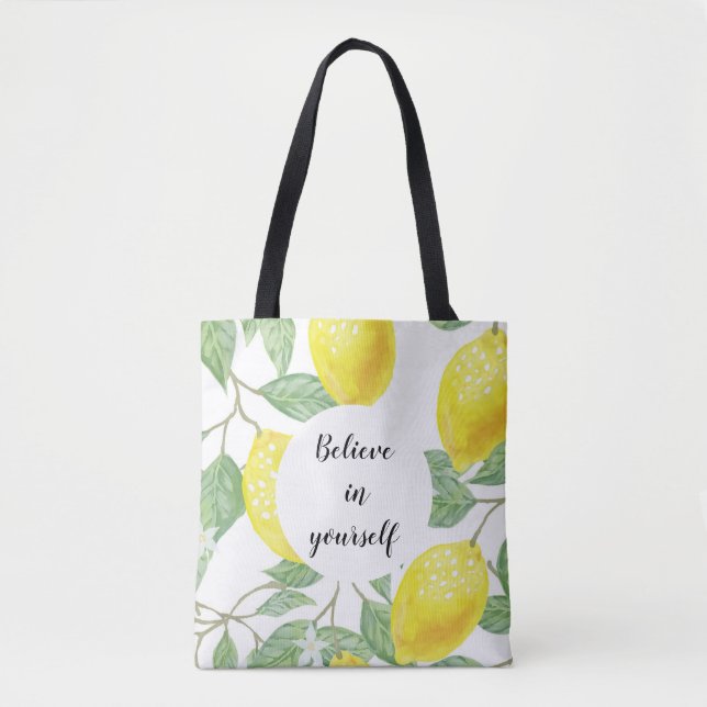 Tote Bag Aquarelle de citron Croyez En Vous Favorisez Fourr (Devant)