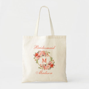 Tote Bag Aquarelle de corail Floral Monogramme Sirène
