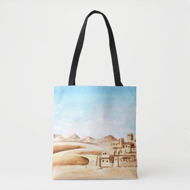 Tote Bag Aquarelle de Desert Dunes African City (Devant)
