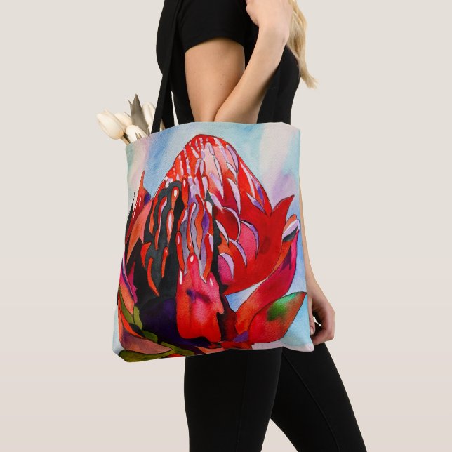 Tote Bag Aquarelle de fleurs indigènes de Waratah (De près)