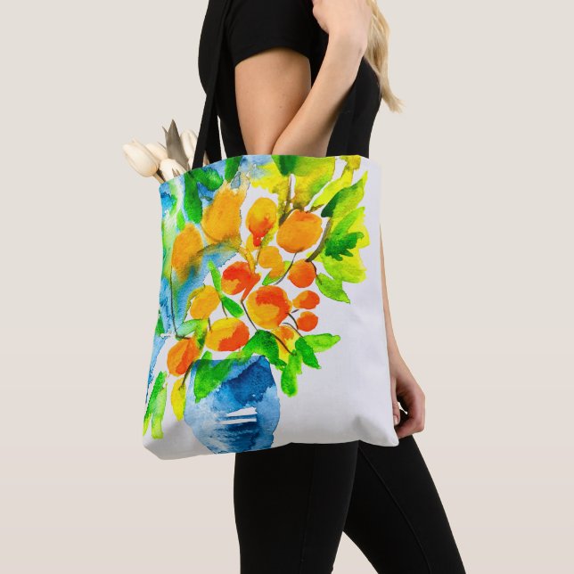 Tote Bag Aquarelle de fruits d'art kumquat orange (De près)