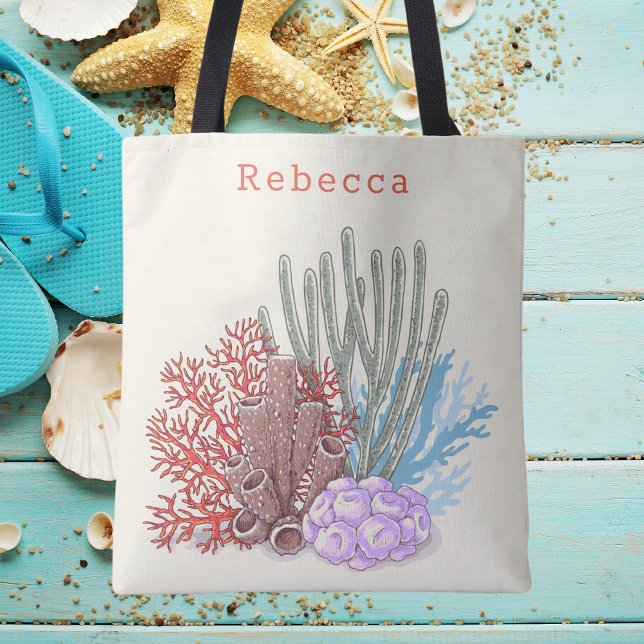 Tote Bag Aquarelle de plage tropicale Corail moderne (Créateur téléchargé)