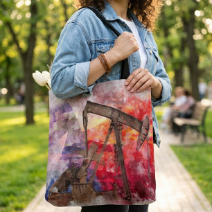 Tote Bag Aquarelle de pompe à huile du Texas avec l'art du