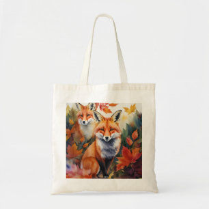 Tote Bag Aquarelle de renards d'automne
