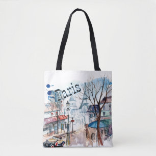 Tote Bag Aquarelle de scène de rue de Paris