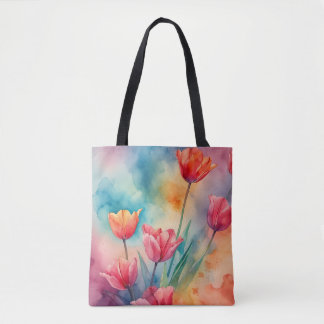 Tote Bag Aquarelle de tulipes vibrantes