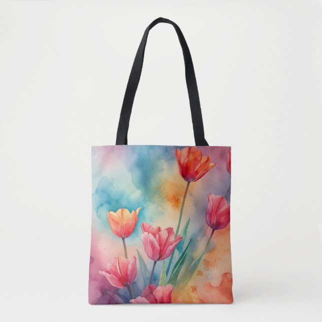 Tote Bag Aquarelle de tulipes vibrantes (Devant)
