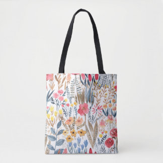 Tote Bag Aquarelle dessinée à la main motif floral transpar
