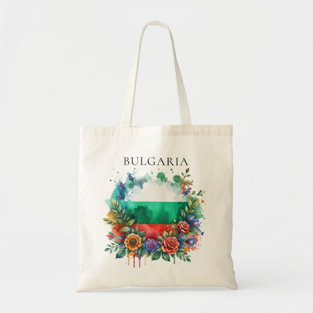 Tote Bag Aquarelle Drapeau bulgare Floral Wreath Folklore (Devant)