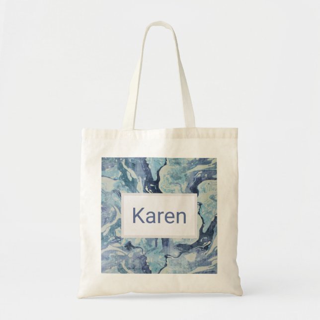 Tote Bag Aquarelle en marbre bleu et gris personnalisée (Devant)