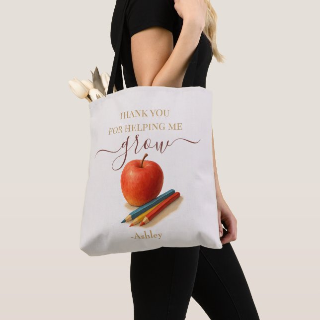 Tote Bag Aquarelle Enseignant Apple - Cadeau Merci (De près)