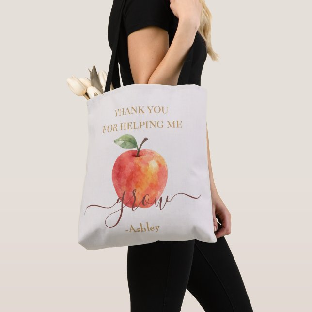 Tote Bag Aquarelle Enseignant Apple - Cadeau Merci (De près)
