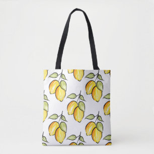 Tote Bag Aquarelle et Motif citrons d'encre