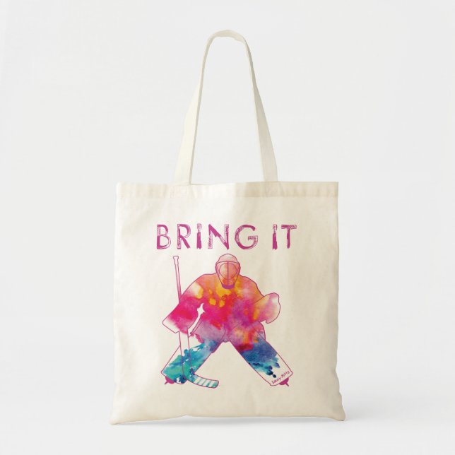 Tote Bag Aquarelle féminine de hockey de gardien de but ros (Devant)