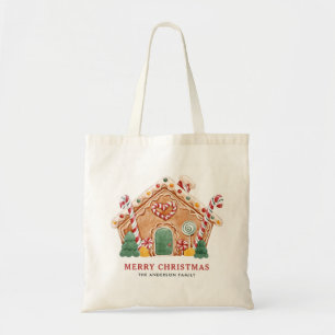 Tote Bag Aquarelle Festif pain d'épices Maison Noël
