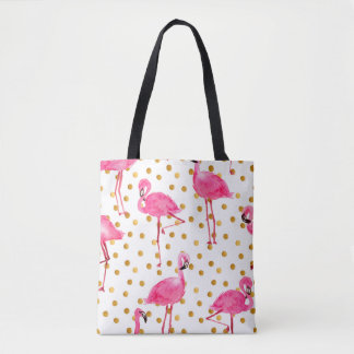 Tote Bag Aquarelle flamants roses avec matelas à points dor