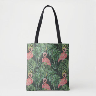 Tote Bag Aquarelle flamants roses, oiseaux exotiques, tropi