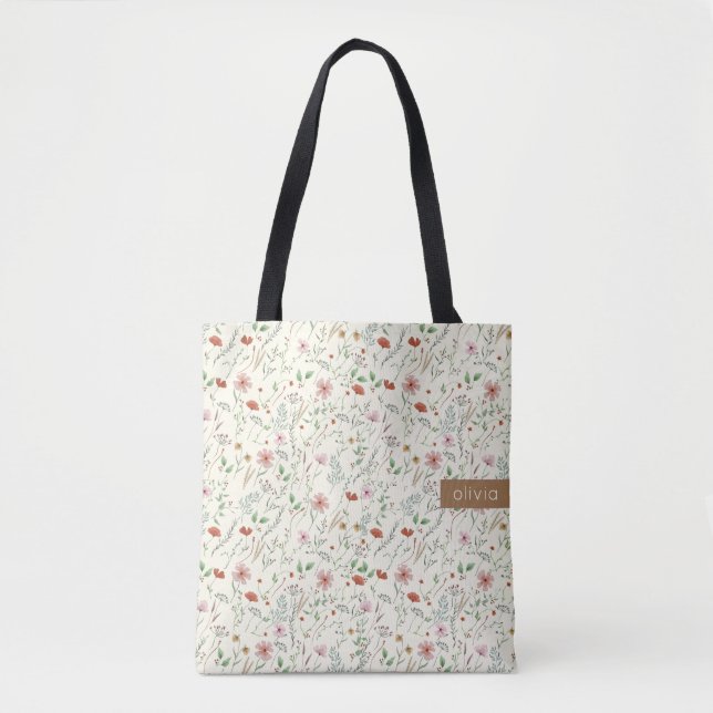 Tote Bag Aquarelle fleur sauvage mignonne nom élégant (Devant)