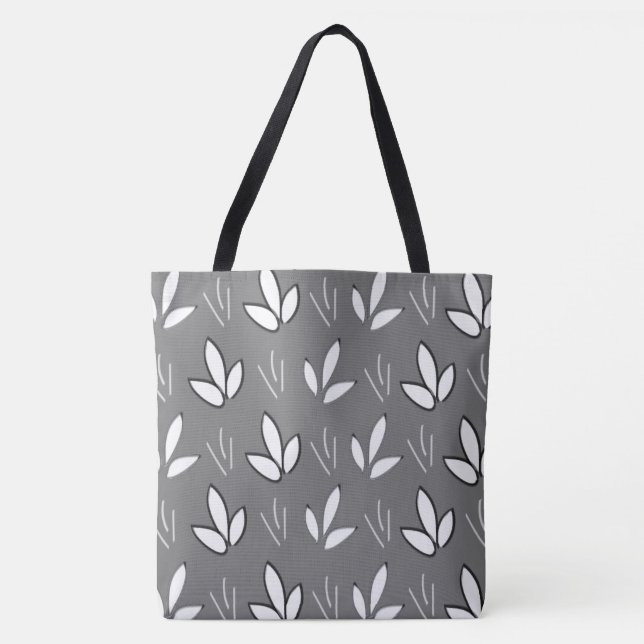 Tote Bag Aquarelle Fleurs blanches Gris Moderne (Devant)