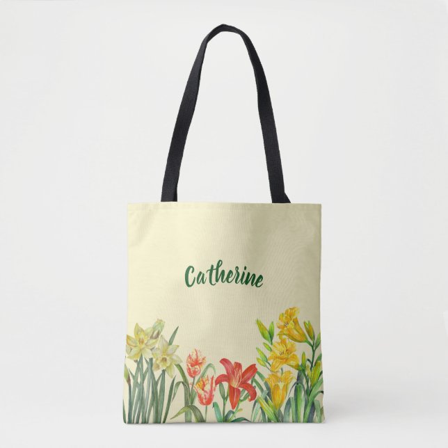 Tote Bag Aquarelle Fleurs de printemps Illustration florale (Devant)