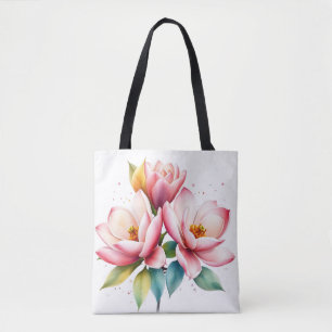 Tote Bag Aquarelle Fleurs Magnolia avec Fade Douce