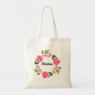 Tote Bag Aquarelle Fleurs roses couronne circulaire