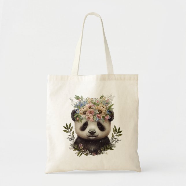 Tote Bag Aquarelle Floral Baby Panda Cute (Devant)