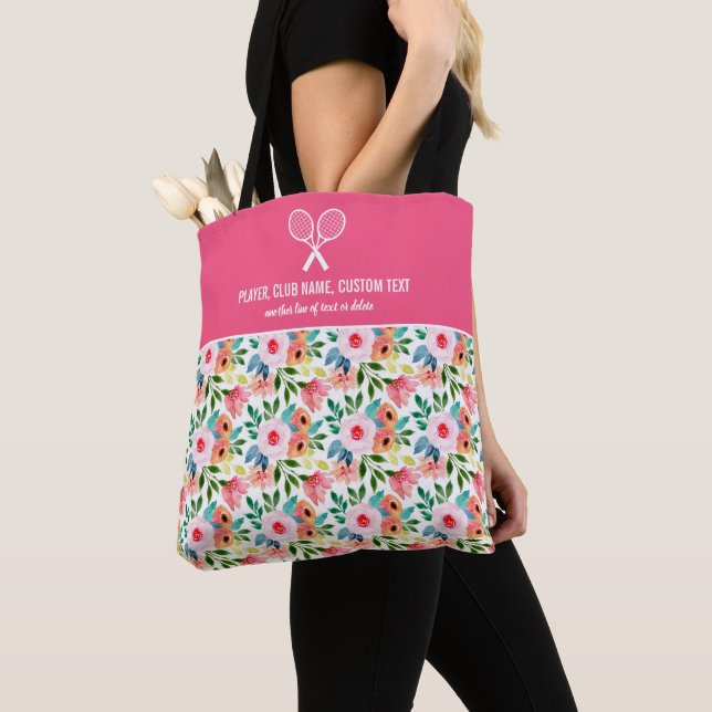 Tote Bag Aquarelle Floral Imprimer Tennis Raquette personna (De près)