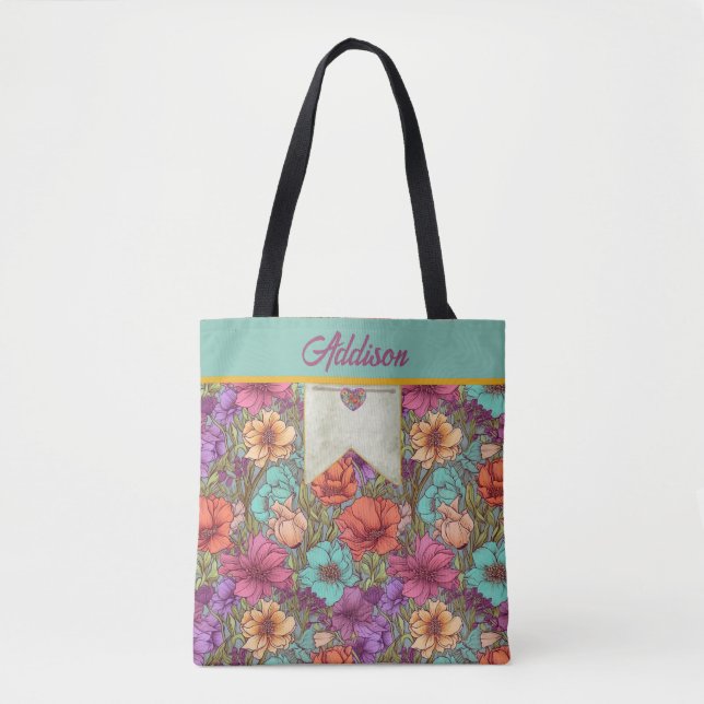 Tote Bag Aquarelle Floral Orange Aqua Cream Rose Botanique (Devant)