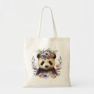 Tote Bag Aquarelle Floral Panda Cute