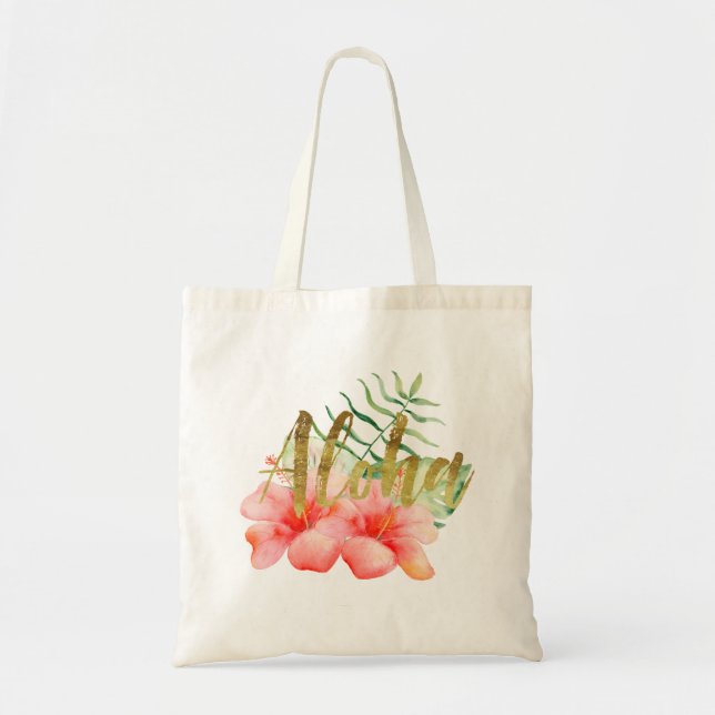 Tote Bag Aquarelle florale de ketmie tropicale de feuille (Devant)
