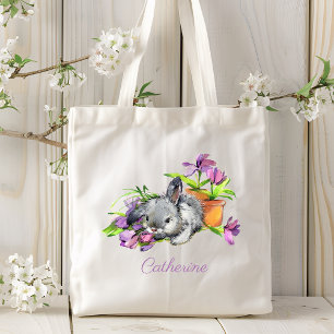 Tote Bag Aquarelle Florale Lapin de Pâques lapin Personnali