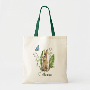 Tote Bag Aquarelle Florale Lapin de Pâques lapin Personnali