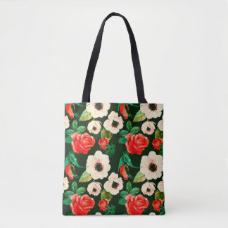 Tote Bag Aquarelle florale motif transparent. Pavot blanc 