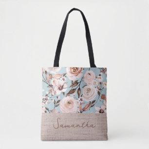 Tote Bag Aquarelle florale Nom personnalisé