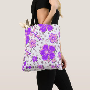 Tote Bag Aquarelle florale simple impression violet et rose