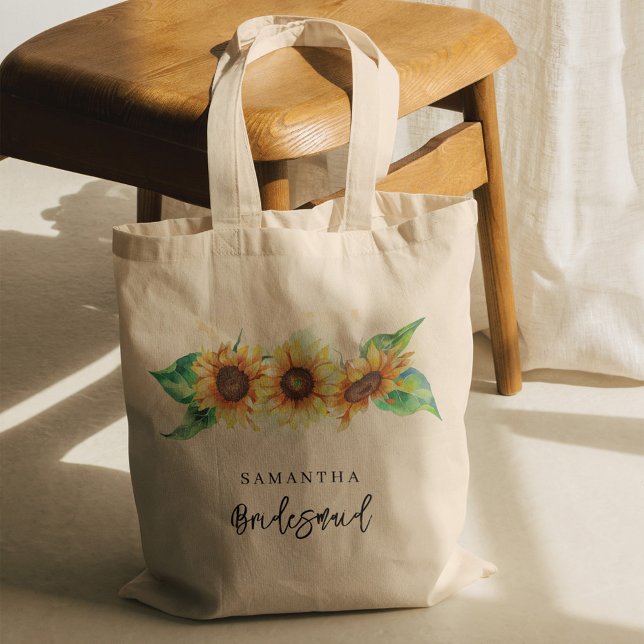 Tote Bag Aquarelle Florale Tournesol Sirène (Sunflower Greenery Wedding Bridesmaid Tote Bag)