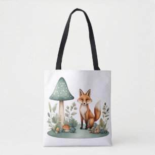 Tote Bag Aquarelle Forêt de bois renard et champignons