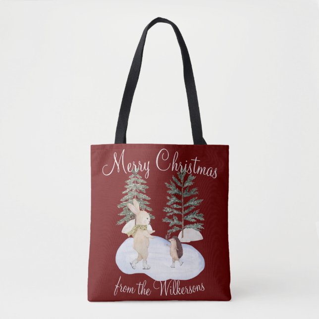 Tote Bag Aquarelle Forêt de patinage sur glace Animaux en B (Devant)